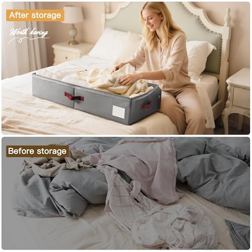 Criusia Under Bed Storage Bins with Clear PVC Lids – 2 Pack Large Underbed Organizers with Heavy-Duty Handles, Reinforced with 800G PP Panels & 80G Non-Woven Fabric – Waterproof & Foldable, Gery - color: 2 Pack Gery