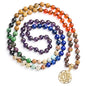 Bivei 7 Chakra 108 Mala Beads Bracelet Real Gemstone Yoga Meditation Hand Knotted Mala Prayer Bead Necklace - size: 6mm, style: Round Lotus OM - 7 Chakras