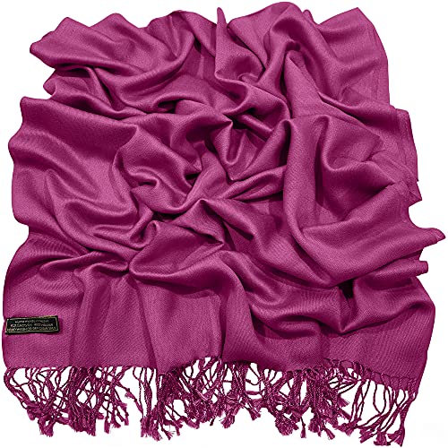CJ Apparel Solid Color Tassels Design Nepalese Shawl Scarf Wrap Stole Throw Head Wrap Pashmina Gift Hand Made in Nepal New - color: Fuchsia Purple