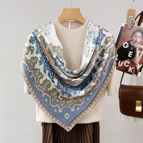 ANDANTINO 100% Silk Scarf 43" Large Square Lightweight Headscarf& Shawl–Women Hair Wraps-With Gift Packed - color: Floral-multicolor