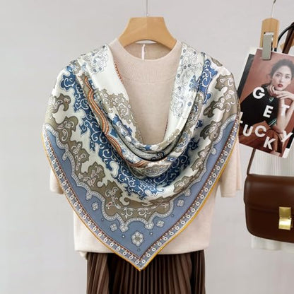 ANDANTINO 100% Silk Scarf 43" Large Square Lightweight Headscarf& Shawl–Women Hair Wraps-With Gift Packed - color: Floral-multicolor