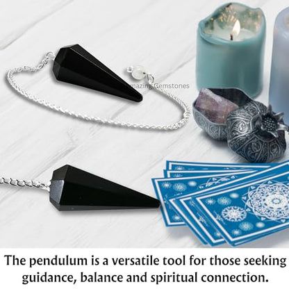 Amazing Gemstone Black Agate Crystal Pendulum for Divination - Certified Dowsing Crystals and Healing Stones for Chakra Balancing and Meditation - Enhance Reiki Spiritual Growth - color: Black Agate New
