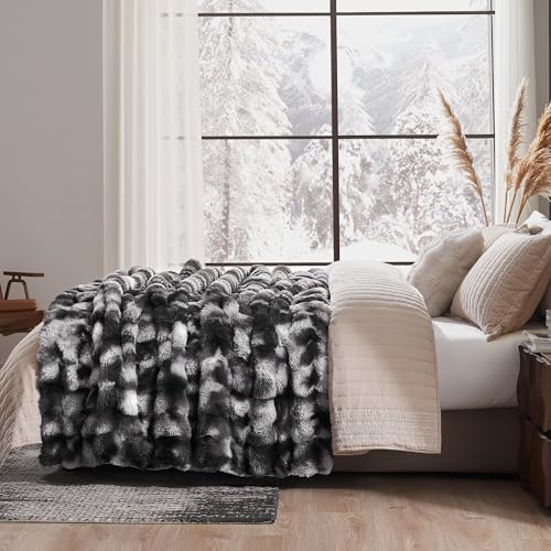 Amélie Home Faux Fur Throw Blanket, Ultra Soft Fuzzy Plush Bubble Blanket for Couch, Bed & Living Room, 60"x80", Tie-dye Black - color: Tie-dye Black, size: 60" x 80"