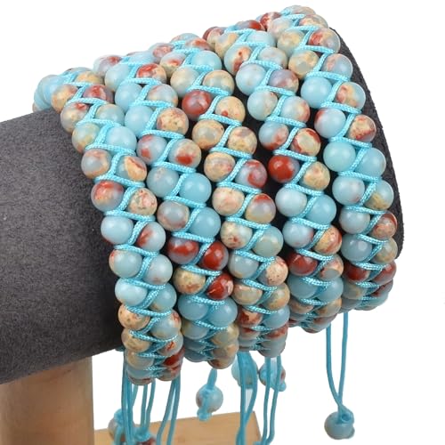 MASSIVE BEADS Double Layer Natural Chakra Healing Power Crystals Macrame Bracelet Yoga Stone Beads Gemstone Meditation Relax Anxiety Bangle for Unisex Women Men - color: Imperial Jasper, size: 6mm