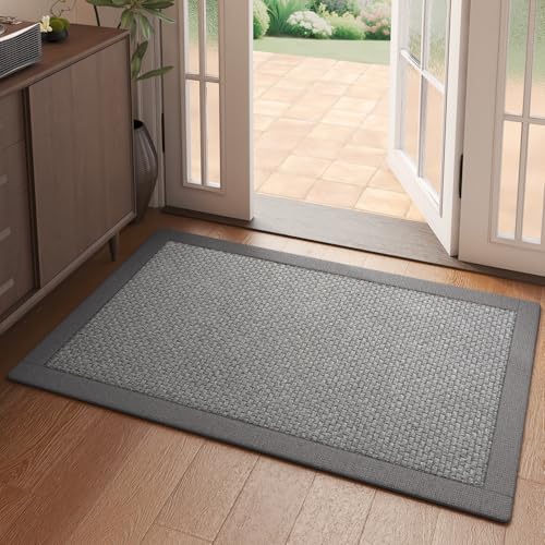 YDKGL Front Door Mat 2'x3', Jute Like Non-Slip Indoor Mat Entrance, Woven Washable Doormat for Front Indoor Entryway, Grey - color: Grey, size: 2' x 3'