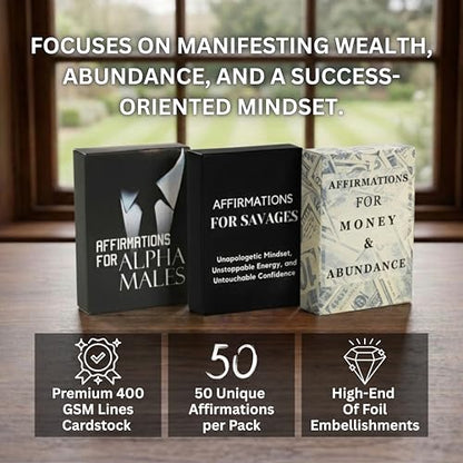 Isaac Liev 150 Positive Daily Affirmation Cards For Men & Teens, Motivational card, Inspirational, Mindest Gifts for Success - 3Pack bundle - style: 3-PACK DEAL - Alpha Affirmations , Money Affirmations & Savage Affirmations