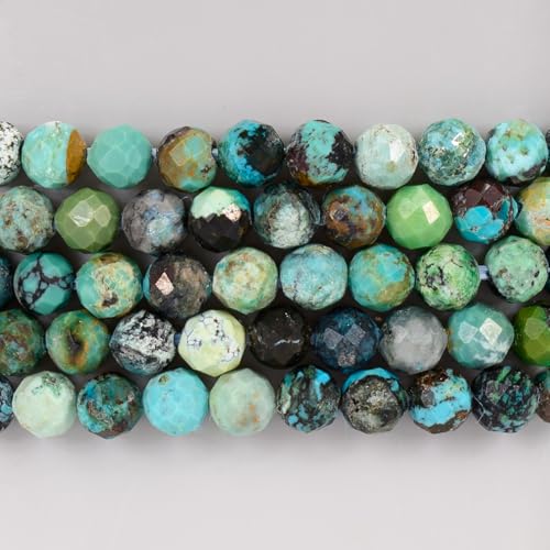 Angelstones Natural Gemstone Small Beaded Stretch Bracelet, 4mm Faceted Round Beads, Crystal Healing Bracelet for Women - color: Turquoise