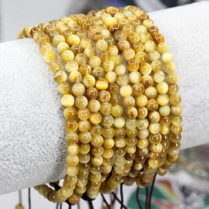 Keleny Natural Gemtones 4mm Round Beads Crystal Adjustable Braided Macrame Tassels Bracelets Unisex - color: Gold Tiger Eye
