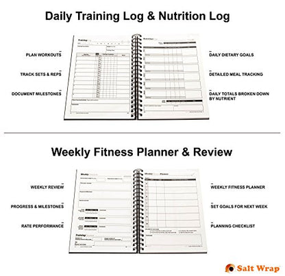 Daily Fitness Planner - Gym Workout Training Log, Weightlifting Exercise Journal, and Food/Diet Tracker - Daily and Weekly Pages, Goal Tracking, Spiral-Bound, 7 x 10 inches
