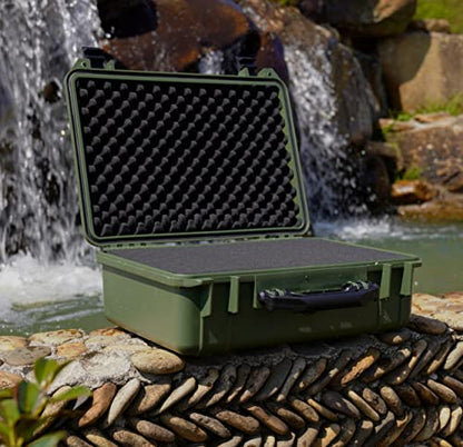 MEIJIA All Weather Portable IP67 Waterproof Protective Case, Hard Camera Case with customizable foam, Perfectly Protection of Camera, Drones,Pistols,Lens,Equipments,18.5 x14.06x6.93inches (Green) - color: Green