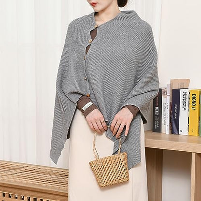 Shawl Wraps Women Fashion Knitted Shawls and Wraps Cardigan Cape Crochet Winter Shoulder Top Sweater Shawl Scarf - color: A Grey
