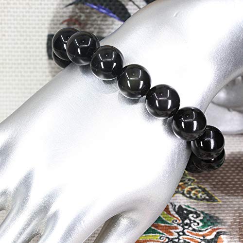 Keleny Natural Gem Semi Precious Gemstones 14mm Round Beads Crystal Stretch Bracelets 7 Inch Unisex - color: AA Grade Rainbow Obsidian