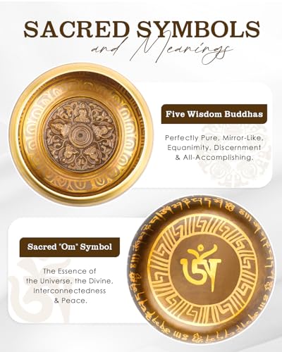 Tibetan Singing Bowls, Authentic Meditation Sound Bowls Handcrafted in Nepal for Yoga, Chakra Healing, Mindfulness, Self Care Spiritual Gifts for Women - color: 6" Buddha-Sunflower