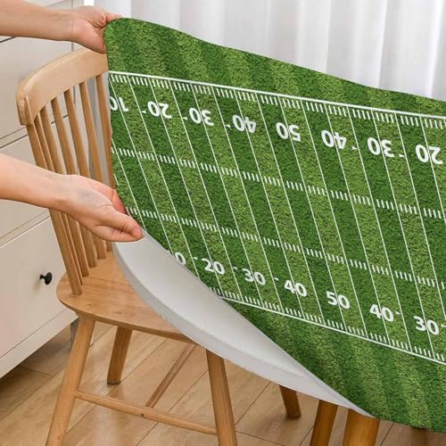Football Field Round Table Cloth American Hash Marks Yard Lines Grass Textured Elastic Edged Table Cover Fade and Stain Resistant Table Cloths Easy to Clean Fits Tables 40-44" Diameter - color: Football Field