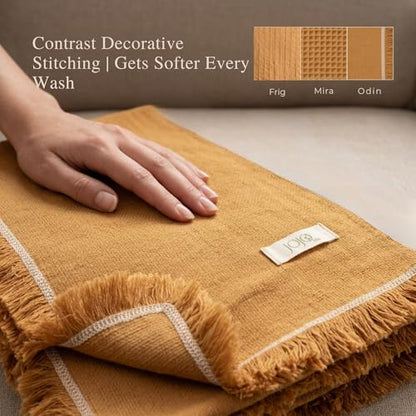 Odin Waffle Throw Blanket with Tassels, 50x66 Inch, 100% Turkish Cotton, Oeko-TEX Certified, Breathable Lightweight Throw for Couch, Sofa & Bed, Made in Turkey, Mustard - color: Mustard