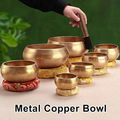 Handmade Tibetan Meditation, Singing Bowl Spiritual Decor, Brass Bowl with Beater & Cushion, for Meditation, Yoga, and Sound Healing(4.7in/12cm) - size: 4.7in/12cm