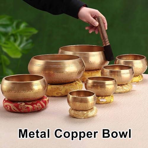 Handmade Tibetan Meditation, Singing Bowl Spiritual Decor, Brass Bowl with Beater & Cushion, for Meditation, Yoga, and Sound Healing(5.9in/15cm) - size: 5.9in/15cm