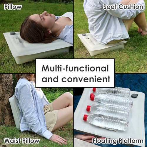 Inflatable Seat Cushion 14", Ultralight Camping Sit Pad, Portable Air Cushion for Stadium, Hiking, Hunting, RV Insulation Pad, Office Chair, Pressure Relief, Waterproof Compact Travel Pillow - White - color: White