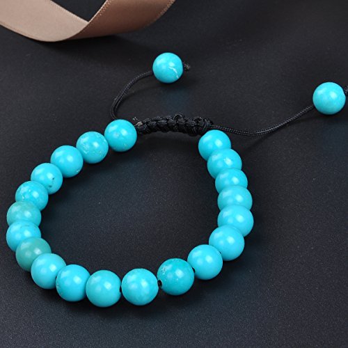 MASSIVE BEADS Natural Healing Power Gemstone Crystal Beads Unisex Adjustable Macrame Bracelets - color: Blue Turquoise, size: 8mm