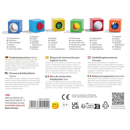 HABA Discovery Wooden Blocks - 6 Colorful Cube Building Blocks with Unique Effects for Ages 1 and Up (Made in Germany)