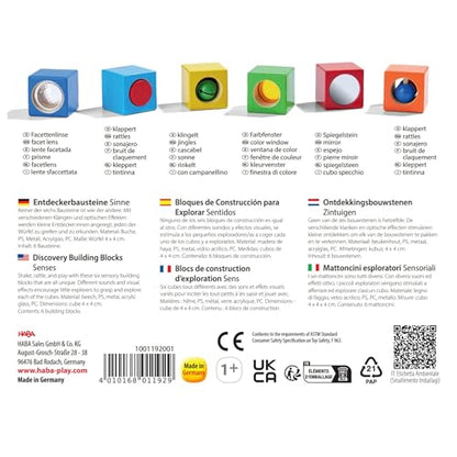 HABA Discovery Wooden Blocks - 6 Colorful Cube Building Blocks with Unique Effects for Ages 1 and Up (Made in Germany)