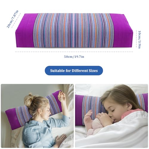 Buckwheat Pillow & Cervical Pillows for Sleeping (21x8x3inch) 100% Organic Coarse Cloth Package w Organic Buckwheat Hulls, Natural Cooling Technology and Relieve Cervical Pain. (Purple) - color: Purple