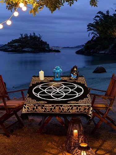 Indian Consigners Altar Cloth Seed of Life Witchcraft Alter Tarot Spread Top Cloth Wiccan Square Spiritual 18 by 18 Sacred(Seed of Life Gold Silver) - color: Seed of Life Gold Silver