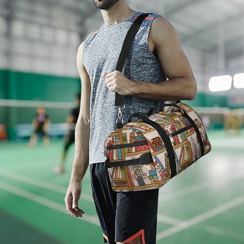Sleeping Cat Library Bookshelf Large Capacity Portable Fitness Bag, Easy to Carry - color: sleeping cat library bookshelf