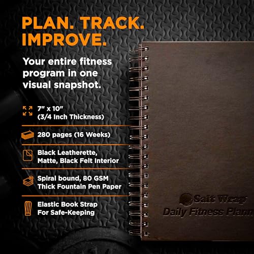 Daily Fitness Planner - Gym Workout Training Log, Weightlifting Exercise Journal, and Food/Diet Tracker - Daily and Weekly Pages, Goal Tracking, Spiral-Bound, 7 x 10 inches