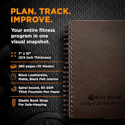 Daily Fitness Planner - Gym Workout Training Log, Weightlifting Exercise Journal, and Food/Diet Tracker - Daily and Weekly Pages, Goal Tracking, Spiral-Bound, 7 x 10 inches