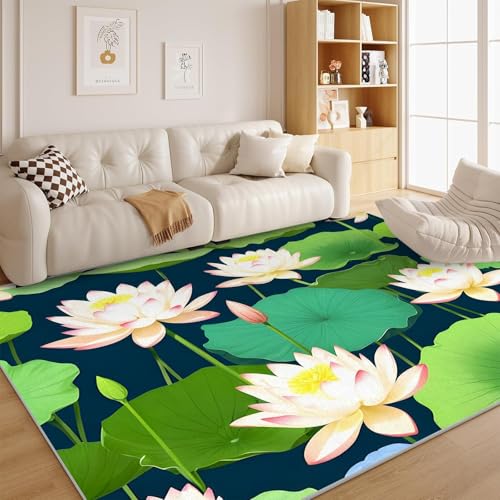 Lotus 5x7 Rug - Ethnic Rug 5x8 - Vintage Area Rug for Bedroom Living, Meditation Carpet, Washable & Non Slip & Soft Low Pile Indoor Large Rugs for Women Teens D6
