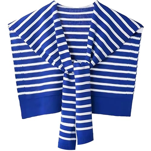 WaJuemy Sweater Shawl Wraps for Women Sweater Knitted Knotted Shawls Travel Casual Scarf Cape Shoulder Tops Fashion Wrap - color: Blue/White