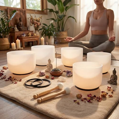 Nuanchu 4 Pcs Crystal Singing Bowl Mallet Bowl Striker and O Ring Set, Include 2 Rubber Head Wood Handle Mallet with 2 Rubber O Rings for Playing Crystal Singing Tool Buddhist Meditation Yoga
