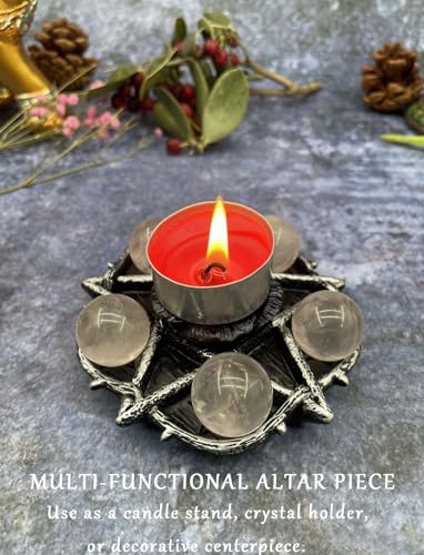 Pentacle Altar Crystal Ball Holder, Tealight Tray for Astrology Ritual Alter Witch Decor, Plate Witchcraft for Wiccan Tarot Supplies