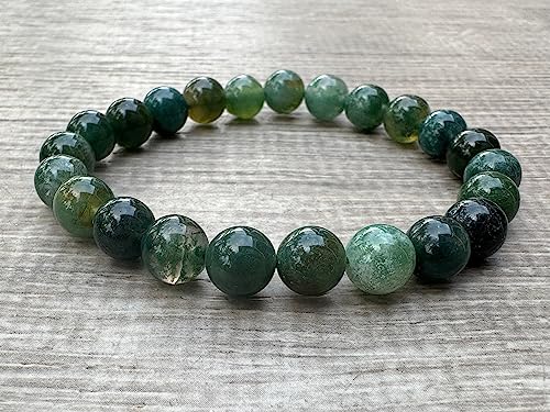GAF TREASURES Crystal Bead Bracelet, Genuine Stretch Gemstone Bracelet, Healing Crystal Bracelet, Gift for Men & Women - color: Moss Agate, size: 2 Bracelets
