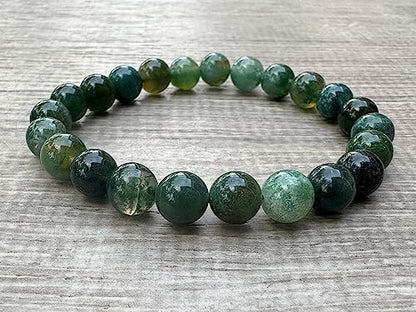 GAF TREASURES Crystal Bead Bracelet, Genuine Stretch Gemstone Bracelet, Healing Crystal Bracelet, Gift for Men & Women - color: Moss Agate, size: 2 Bracelets