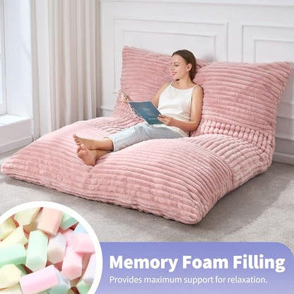 Hobestluk 3 in 1 Bean Bag Chair Giant Bean Bag Chairs Convertible Bean Bag Floor Cushion with Machine Washable Cover, Beanbag Chairs for Adult (Pink) - color: Pink