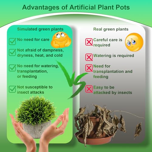 Mini Artificial Plants, 2 Pcs Fake Plants for Bathroom/Home Office Decor, Small Artificial Faux Greenery for House Decorations