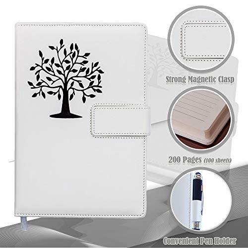 The Amazing Office Tree of Life Journal – Refillable 5x8 Writing Notebook with 200 Lined Pages, Magnetic Clasp | Personal Diary, Cute Journal for Women and Men, Ideal Gift or Daily Planner - color: White