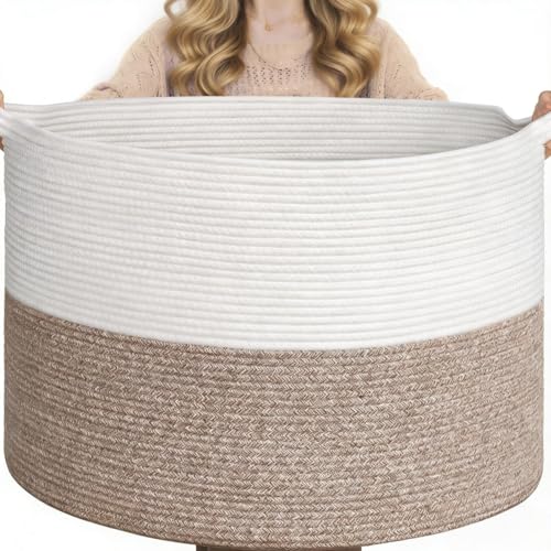 Goodpick Blanket Basket Living Room, 19.7"x19.7"x12.6" Cotton Rope Toy Basket for Blankets, Woven Baskets for Storage, Toy Storage - color: Mele, size: 19.7x19.7x12.6 Inch (Pack of 1)