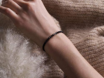 BERGERLIN Real natural stone bracelet - Tested and certified in Germany - Genuine bracelets with 925 Sterling silver pearl and faceted pearls - color: Onyx (agate color treated), size: Large