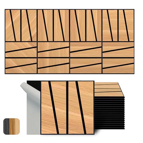 WoveN SounD Artisan Acoustic Wall Panels, 16 Pack 12x12 Inch, PVC Wood Grain Carved Sound Proof Wall Decor, Self-Adhesive for Home, Studio, Office & Focus Zones, Cut Prism, Natural Oak - color: Cut Prism, Natural Oak, 16 Pack