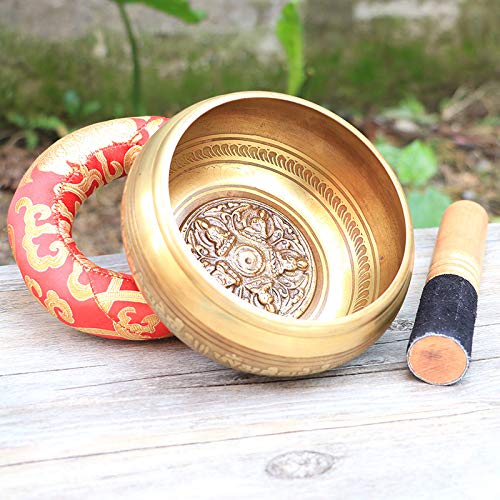 Tibetan Singing Bowl Set,Carved with Five Buddha Statues and Mentra of Om Mane Padme Hum,For Sound Healing,Meditation,Yoga,Relaxation,Chakra Balance,Handmade in Nepal(6.5inches) - color: Five Buddha, size: 16.5cm