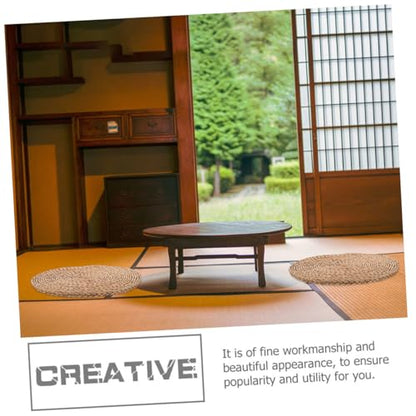 PRETYZOOM Meditation Seating Cushion Woven Floor Mat Thick 1.5cm Natural Straw Round Yoga Cushion for Indoor Meditation and Picnic 40cm Diameter