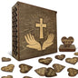 Biblical Affirmations Box | Christian Themed Engraved Wood Box with 72 Scripture Affirmation Heart Cutouts | Daily Motivational Religious Gift - style: Cross & Bible Verses