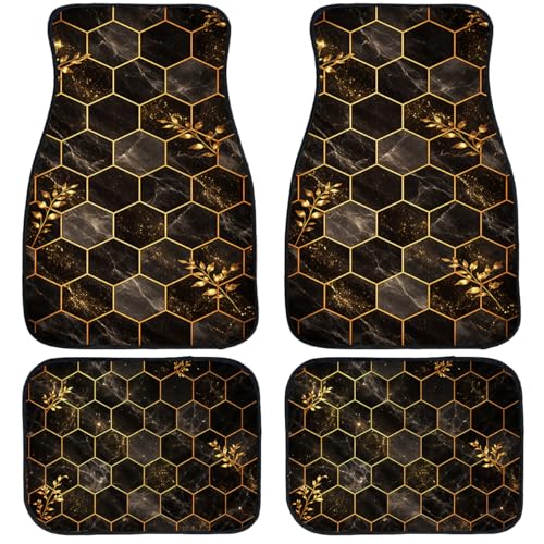 4 Piece Black Marble Car Floor Mats Full Sets Modern Leaf Automotive Foot Mats Rugs Carpet for Car Non-Slip Auto Car Accessories Universal Fit Car Accessories for Truck - color: Black Marble