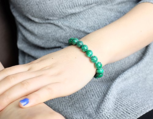 Falari 10mm Natural Semi Precious Gemstone Stretch Bracelet Unisex - color: Malachite