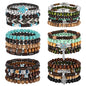 31 Pcs Wooden Beads Bracelets Set for Women Men Multi-Layered Wood Metal Wristbands Elastic Stretch Bohemian Bangle Bracelet Stack Adjustable