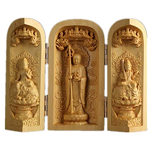 Ulalaza Boxwood Buddha Statue Solid Wood Carvings Carved Locker Box Sculpture Decoration - color: Style-11