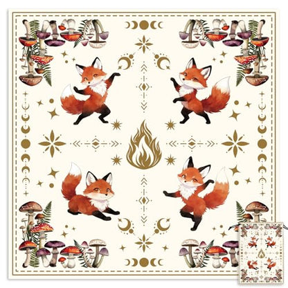 Tarot Altar Cloth Fox with Dancing Print Card Table Tablecloth Flower Thicket & Mushroom Tablecloth with Tarot Bag for Reading Rituals Crystals Spiritual Divination Witchcraft Supplies - color: Fox With Dancing